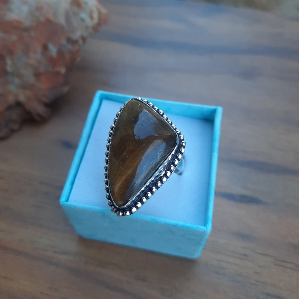 Unisex Golden Tiger Eye Ring (7.5) - Picture 9 of 15